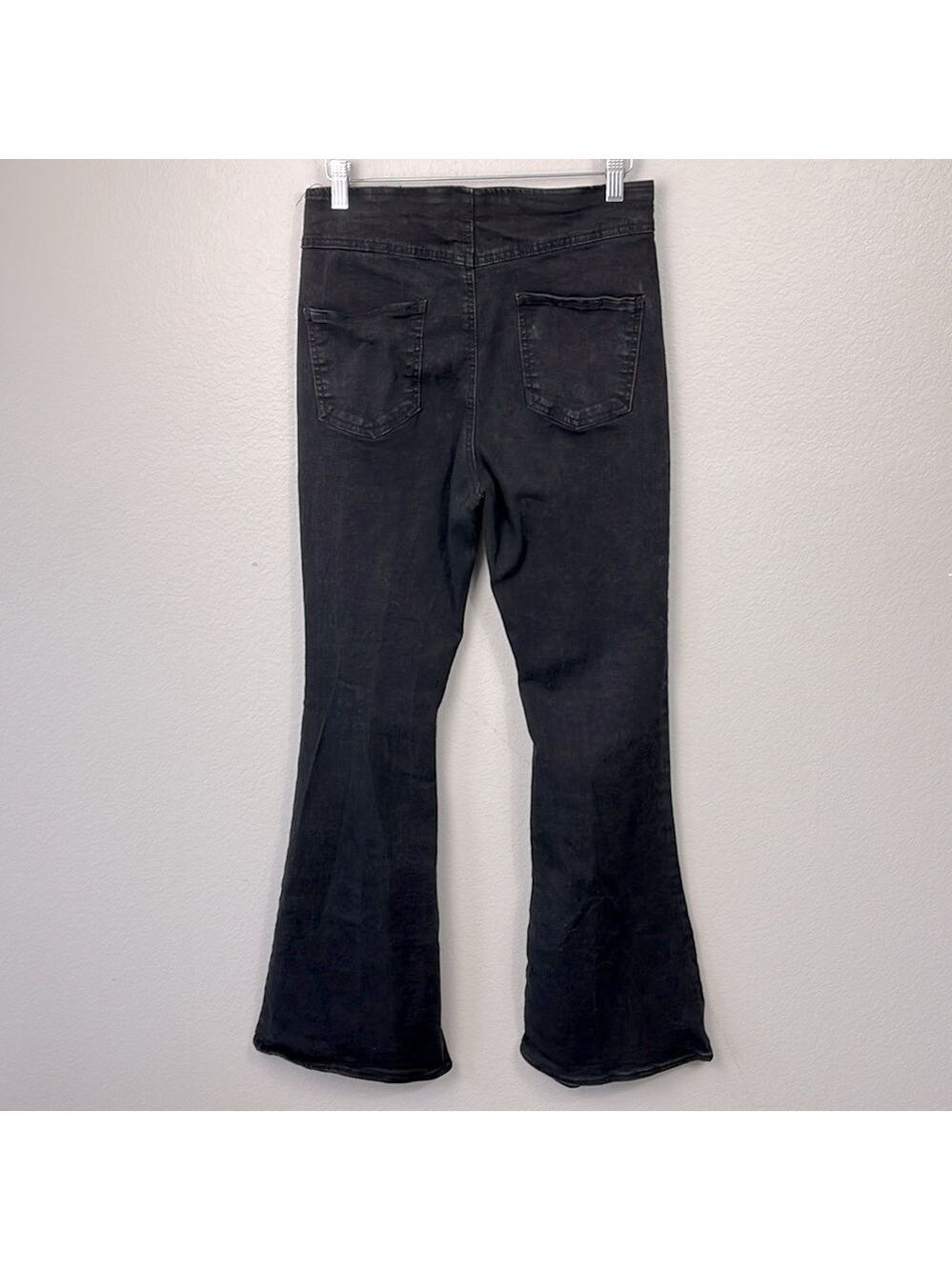 Jeans Skinny Flare Elastic Waist Pull On High Rise Stretch Denim Black 30 - Picture 5 of 11